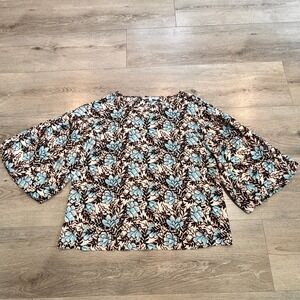 Elizabeth and James Floral Print Blouse Womens Small S Kimono Bubble‎ Sleeve Top